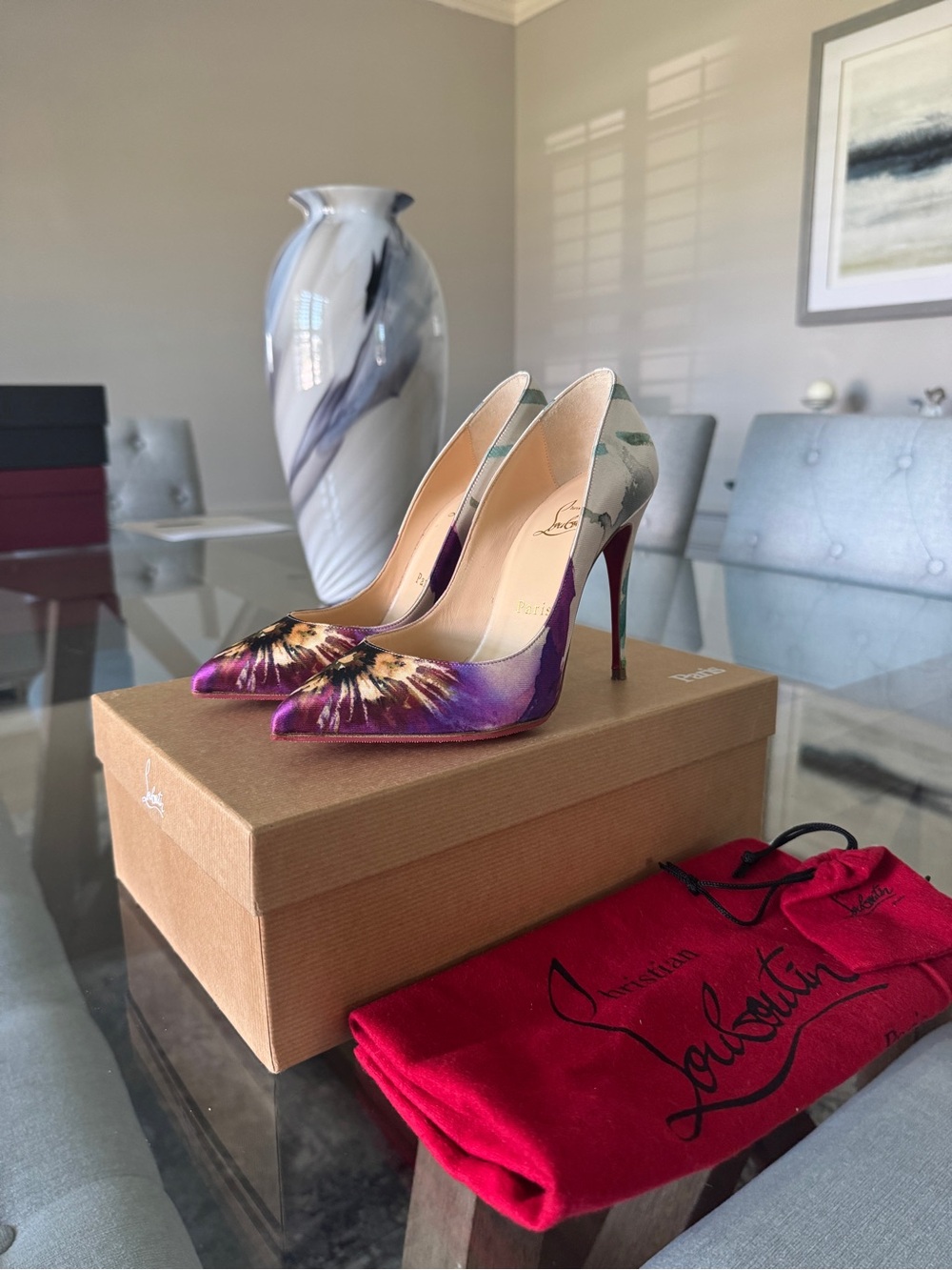 CHRISTIAN LOUBOUTIN LEATHER Pigalle Follies 100 mm Multi Floral 35